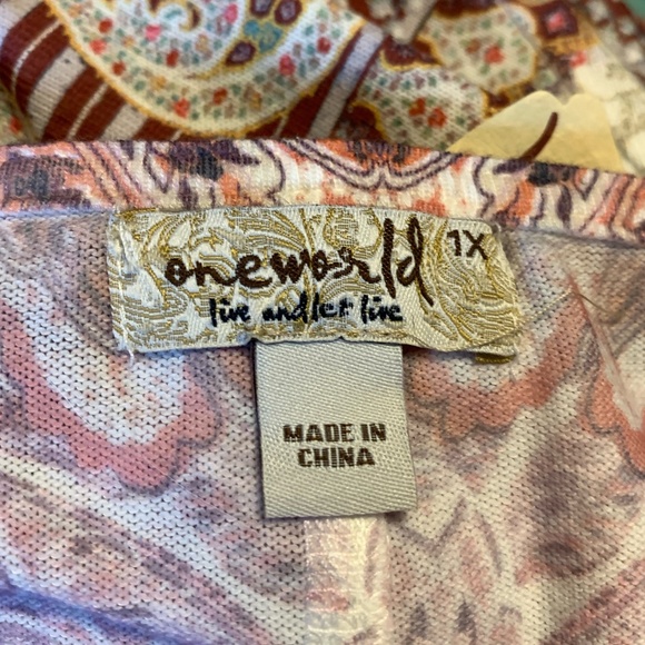 ONE WORLD WOMEN'S PLUS 1X 18/20 TOP TUNIC BLOUSE PAISLEY BOHO TRIBAL NWT V-NECK - Picture 9 of 12